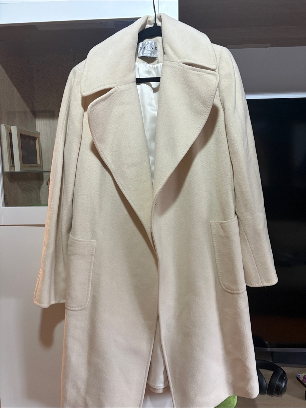 Oscar de la Renta Cream Wool Trench Coat